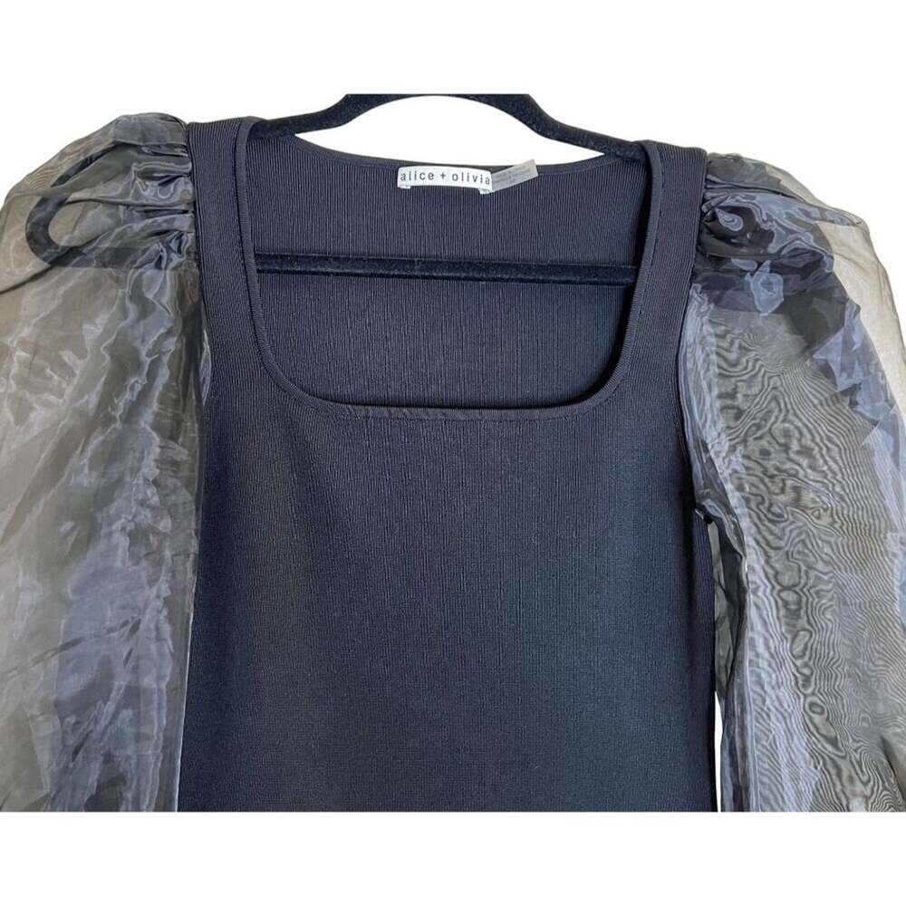 Sheer Puff Sleeve Bodycon Mini Dress Sex and the City Alice + Olivia Abella S - Picture 8 of 11